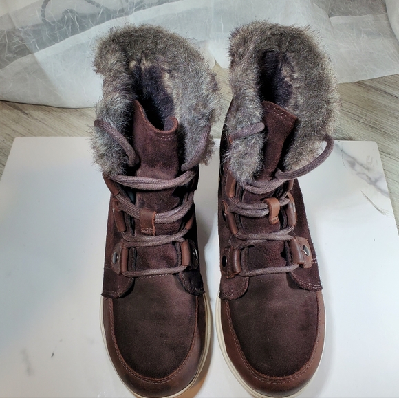 Sorel Womens Explorer Joan Waterproof Brown Leather Winter Boots Size 6 - Picture 4 of 13